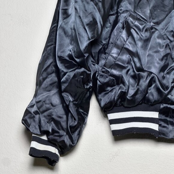 VTG Don Alleson Bomber Satin Varsity Jacket Women M Black "Lisa" 90s Button Up - Picture 9 of 15